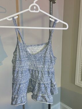 American Eagle Outfitters Blue Printed Tiered Spaghetti-Strap Camisole
